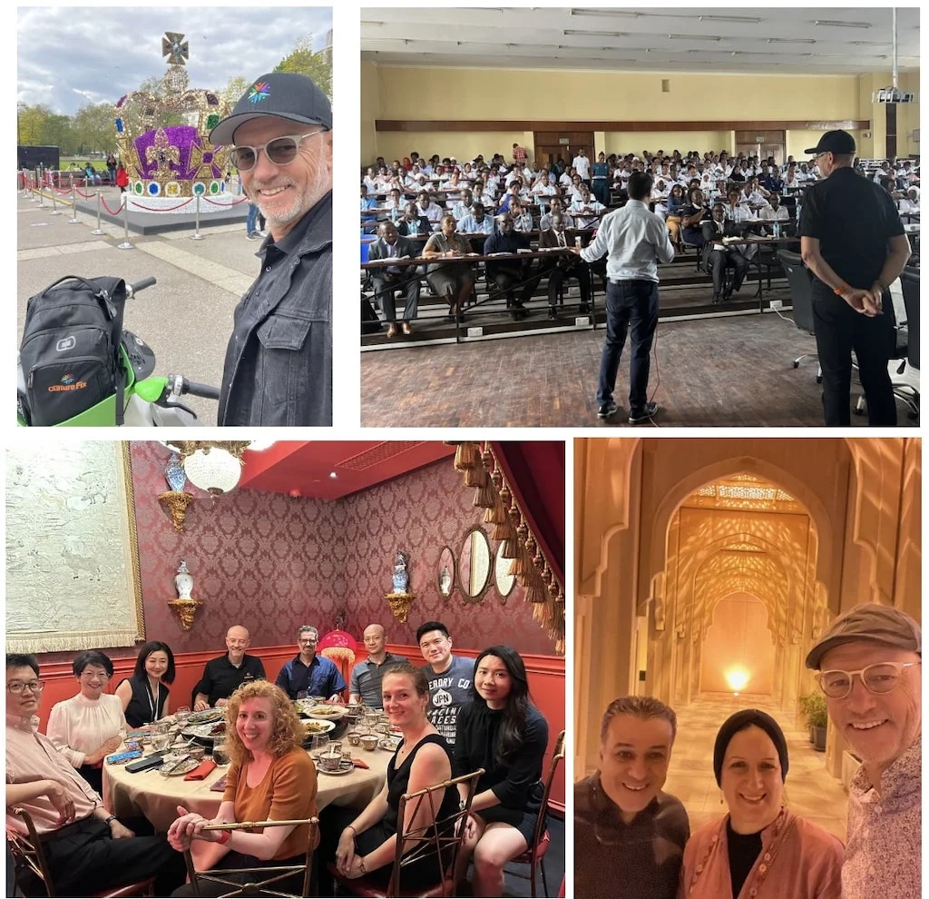 A collage of Will Scott’s international visits, presentations and group meetings.