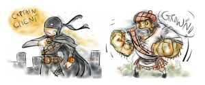 Illustrated ninja characters representing core values.