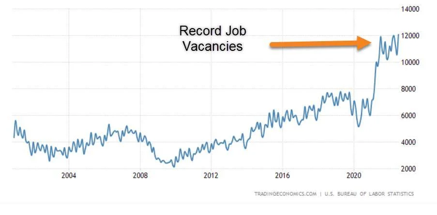 Job vacancies chart highlighting record openings.