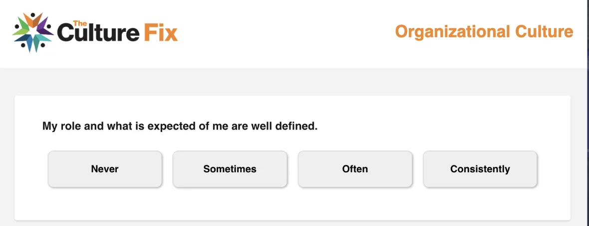 Culture survey question asking whether an employee’s role and expectations are well defined.